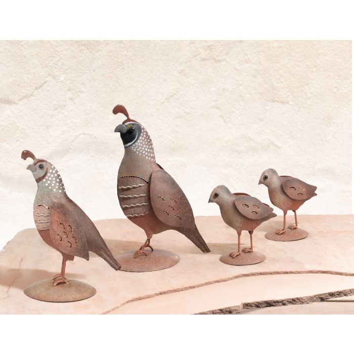 Quail Family Regal Art Father Mother Two Chicks