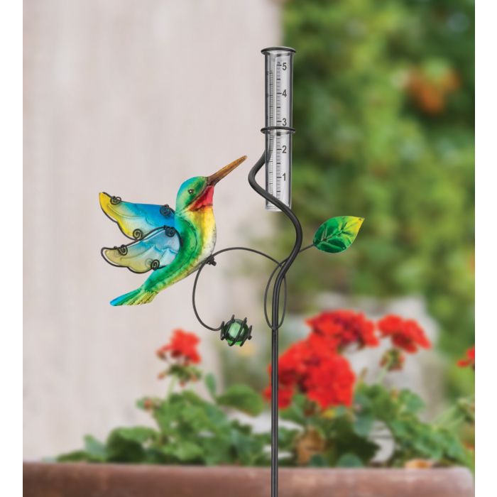 JOYBee Metal Hummingbird Wind Spinners with Rain Gauge-Metal Stake with Replacement 7 Capacity Glass Rain Gauge Tube-Yard Decor-Decoration for Garden Patio Yard Lawn Outdoor Decor 