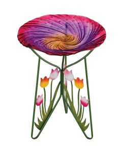 18" Birdbath with Decorative Stand - Tulips 2