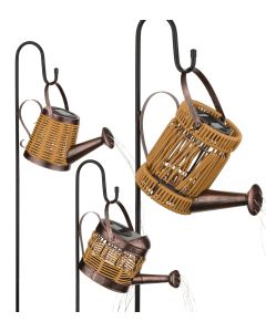 Wicker Watering Can Solar Stakes Pre-Pack 24 Pc