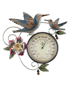 Thermometer Metallic Wall Decor - Hummingbird