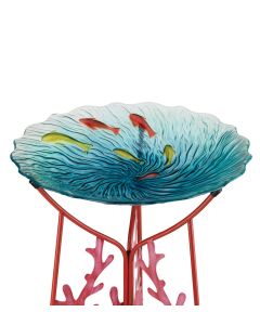 18" Birdbath with Decorative Stand - Coral