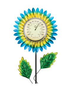 Thermometer Solar Stake - Blue Daisy