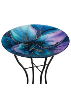 18" Birdbath with Stand - Swirl Blue